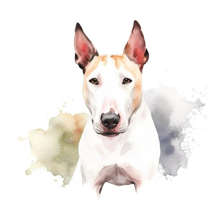 Free 3/4 clipart of a Bull Terrier dog standing on a white and gray background