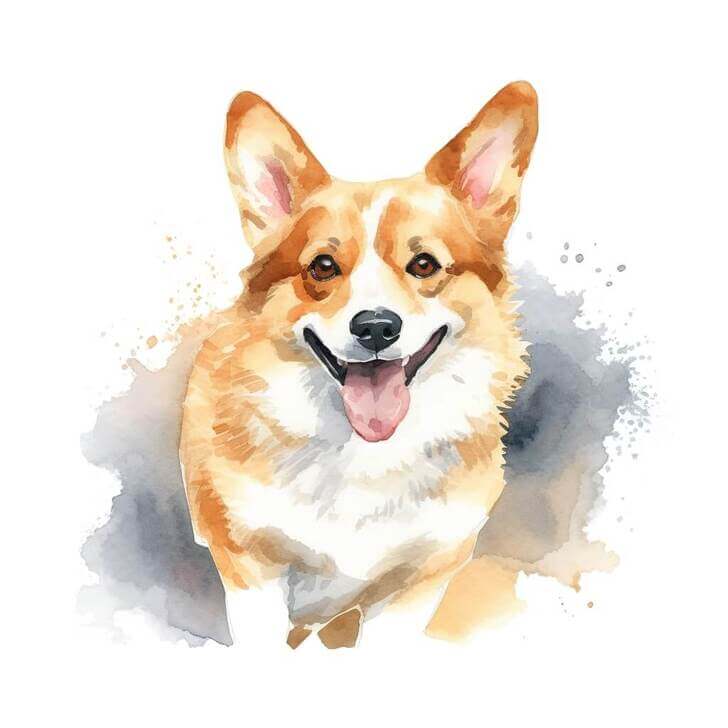 Free clipart of a Corgi dog standing on a gray and white floor, on a white background