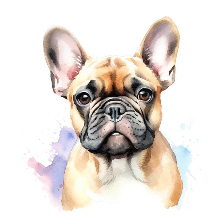 Free clipart of a French Bulldog 3/4 portrait, on a white background