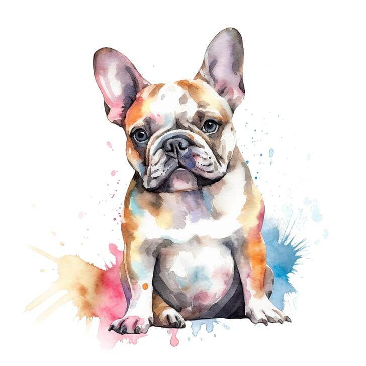 Watercolor portrait of a French Bulldog, with a white background