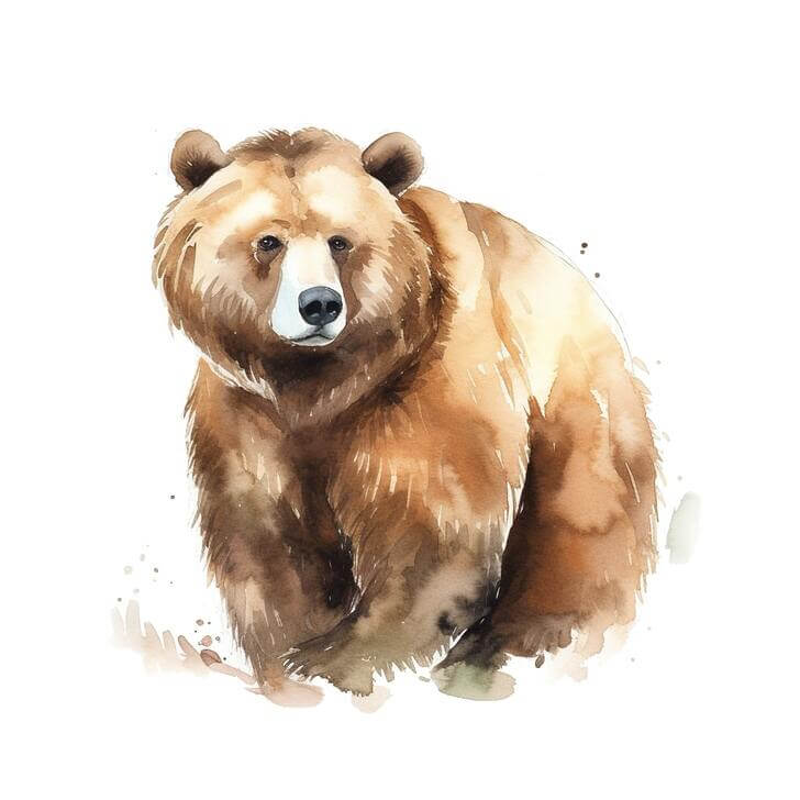 Simple watercolor painting of a brown bear, on a white background