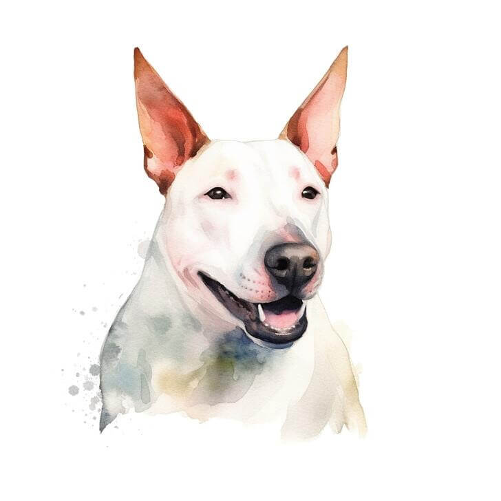 Simple watercolor painting of a Bull Terrier dog, on a white background